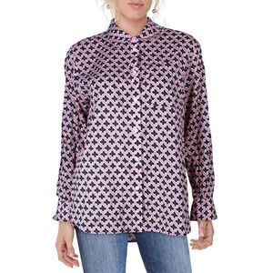 Nautica Jeans Co. Womens Pink Geometric Long Sleeve Button-Down Top Shirt NWT